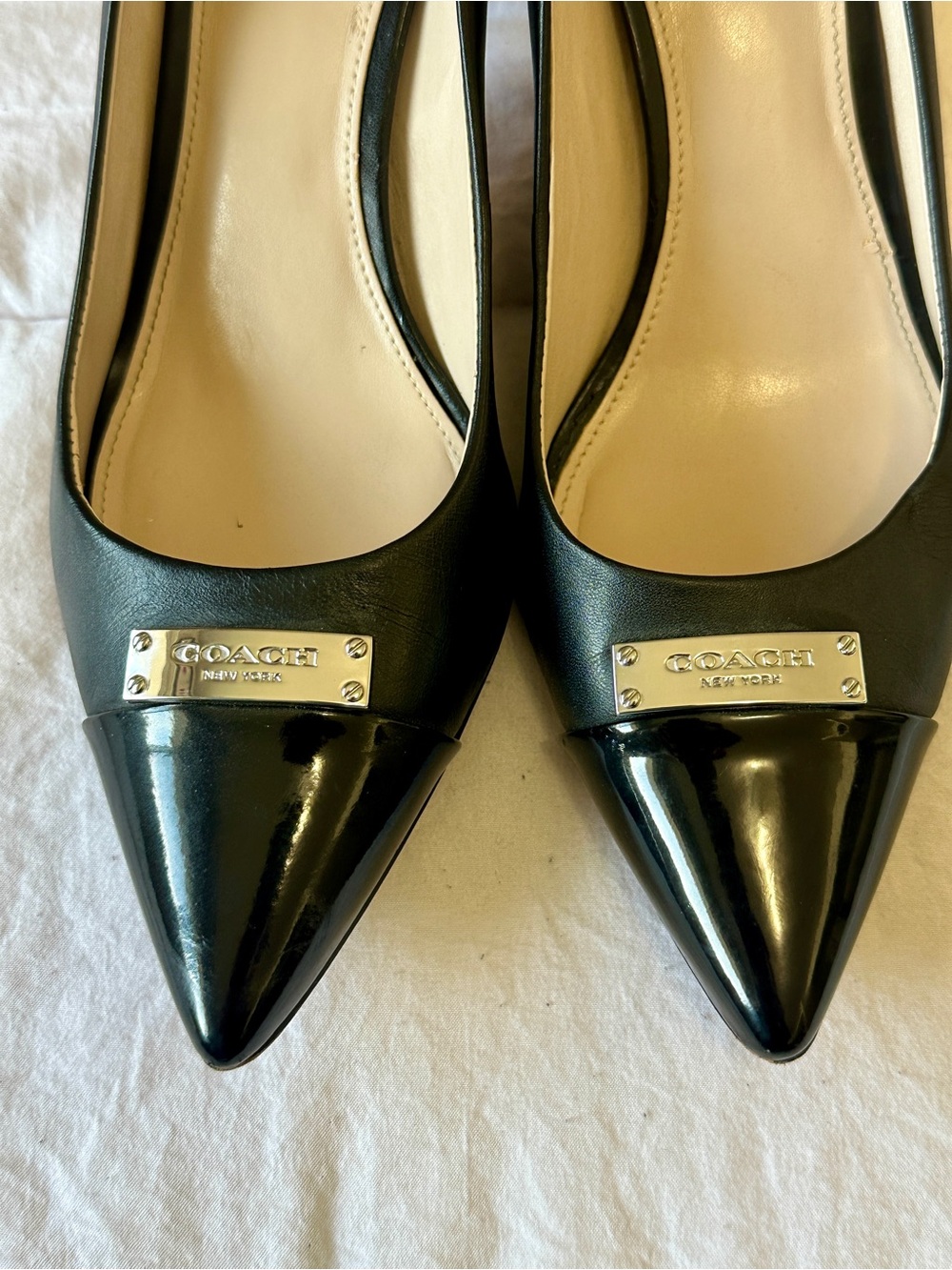 Coach Black Pointed-Toe Leather Flats with Logo Cap - Picture 2 of 7